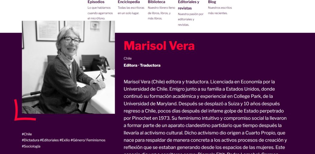 capture d'écran d'un site avec un podcast avec marisol vera où l'on voit une photo de marisol vera