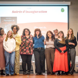 Photo avec toutes les autrices lors de la soirée d'inauguration Présomption de Culpabilité 09-05