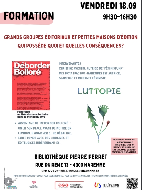 affiche du 19 septembre luttopie déborder bolloré à la bibliothèque de waremme