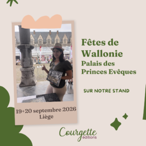 visuel pour les fêtes de wallonie à liège au palais des princes évêque avec Aline Tawk en couverture qui tient le livre de nafi yao légitimes