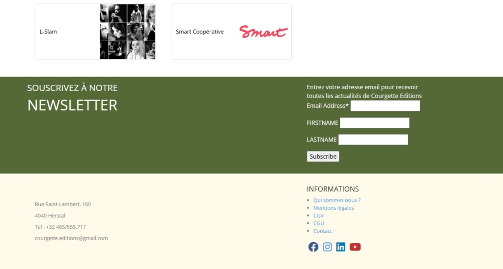 capture d'écran de l'endroit où s'abonner à la newsletter de courgette éditions