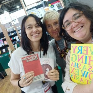 Selfie avec Francesca Marastoni (Reggio Children), Giovanna Ballin (Corraini Edizioni), Cindy Vandermeulen (Courgette Editions)